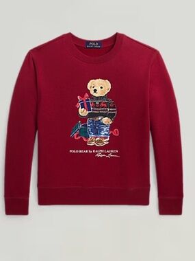 Polo by Ralph Lauren Boys Burgundy Christmas Holiday Polo Bear Crewneck Sweater